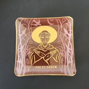Vintage St. Francis of Assisi Glass Dish | Pax et Bonum | Mid Century Religious